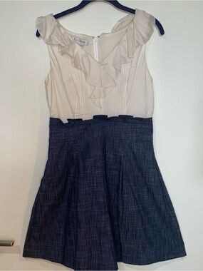 Kay Unger Y2K Shorts Romper with Ruffle Silk Blend Top. Cream and Navy Size 6